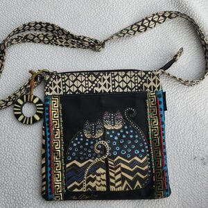 ✨️Laurel Burch Black and Blue Patterned Cat Crossbody Bag
